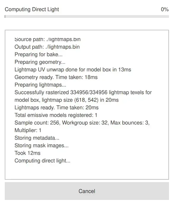 How to see the progress when baking lightmaps with Qt