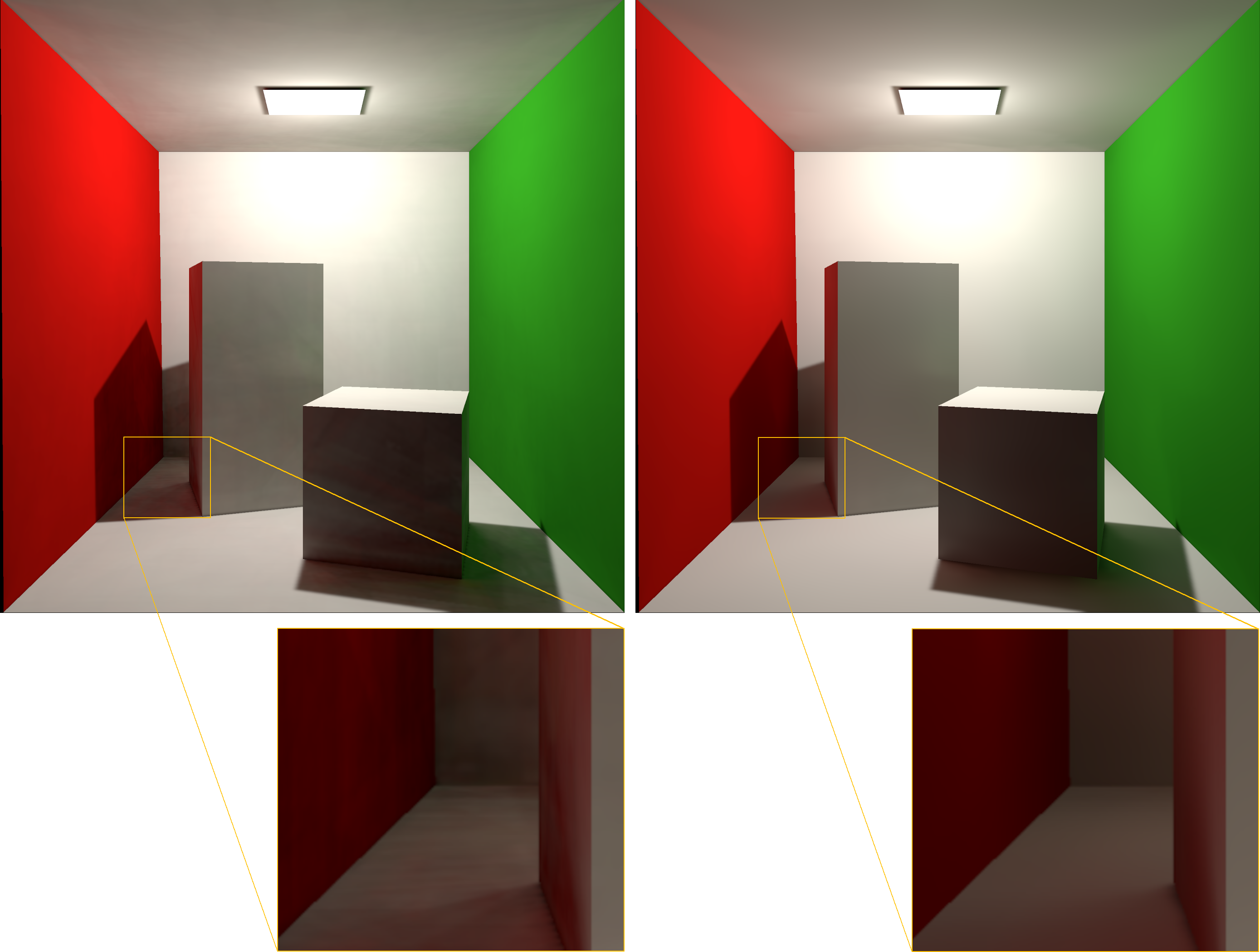 Comparing a noisy and denoised 3D lightmap