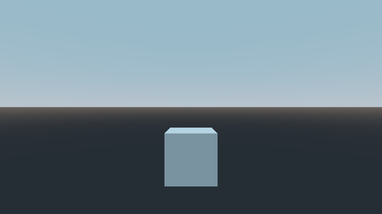 A cube against a procedural sky with a sun A cube against a procedural sky with a sun